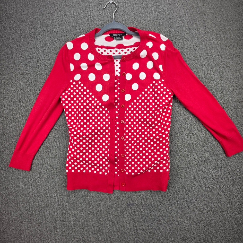 Etcetera Polka Dot Cardigan and Tank Twin Set Women Red White Retro Mod Small